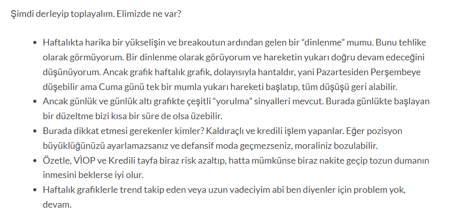 Geçen Haftaki Endeks Yorumumun Özeti